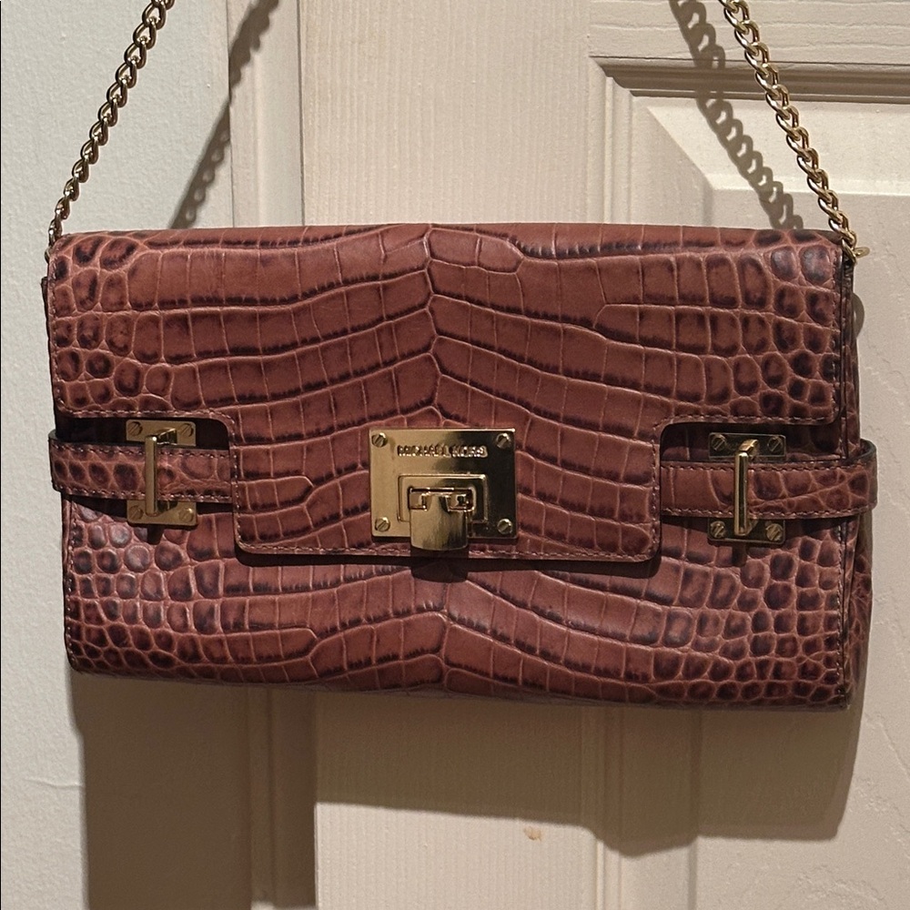 Michael Kors Brown Crocodile Embossed Bag with Gold Chain